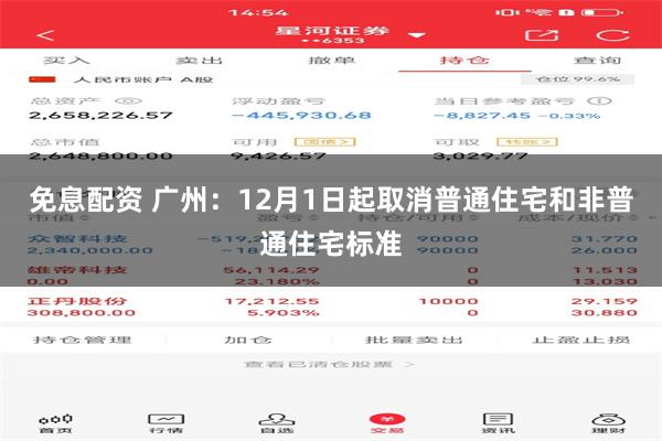 免息配资 广州：12月1日起取消普通住宅和非普通住宅标准